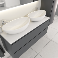 Sanigoods Sally badkamermeubel 120cm grijs mat met dubbele Solid Surface waskom ovaal