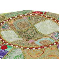 Poef patchwork rond handgemaakt 40x20 cm katoen groen