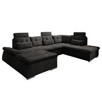 home24 Fredriks Wohnlandschaft Puntiro II Dunkelgrau Microfaser 324x107x218 cm mit Schlaffunktion