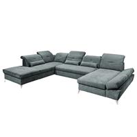 home24 Fredriks Wohnlandschaft Easton Dunkelgrau Microfaser 350x73x245 cm mit Schlaffunktion und Bettkasten