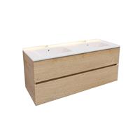 Boss & Wessing Badkamermeubel AQS Helsinki 120x46 cm Keramiek Dubbel Wood Washed Oak 2 Laden 