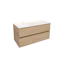 Boss & Wessing Badkamermeubel Solid Surface AQS Stockholm 100x46 cm Links Wood Washed Oak 