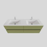 Boss & Wessing Badkamermeubel Solid Surface BWS Oslo 150x46 cm Dubbel Mat Groen 4 Laden (2 kraangaten)