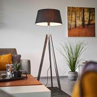 Lampenwelt.com Thea - vloerlamp van hout m. zwarte chintz kap