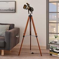 Lampenwelt.com Houten vloerlamp Hilma met tripod statief