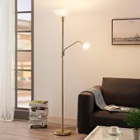 LINDBY Uplighter Jost met leeslamp, mat messing