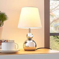 Lampenwelt.com Witte stoffen tafellamp Andor met chromen voet