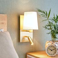 Lampenwelt.com Wandlamp Aiden met LED leeslamp, wit, messing