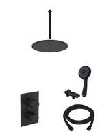 saniclear Nero inbouw regendouche mat zwart met plafond arm 20cm hoofddouche en 3 standen handdouche