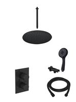 saniclear Nero inbouw regendouche mat zwart met plafond arm 30cm hoofddouche en 3 standen handdouche