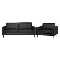 Sofa Set Schwarz Polsterbezug Lederoptik Sitzgruppe Minimalistisch Wohnzimmer - Schwarz