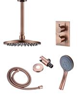 saniclear Copper inbouw regendouche met plafondarm 20cm hoofddouche en 3 standen handdouche