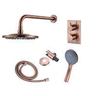 saniclear Copper inbouw regendouche met wandarm 20cm hoofddouche en 3 standen handdouche