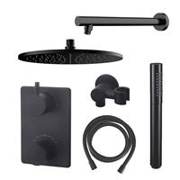 Mueller Black inbouw doucheset rond met 30cm hoofddouche wandarm staafhanddouche mat zwart