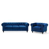 Woonkamerset fluweelstof donkerblauw 4-zits CHESTERFIELD