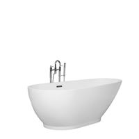 beliani Stilvolle Acryl Badewanne oval freistehend weiß mit Überlauf 170 x 80 cm Guiana - Weiß