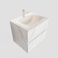 Boss & Wessing Badkamermeubel BWS Valencia Carrara Mat 60 cm Solid Surface Wastafel (1 kraangat, 2 lades)