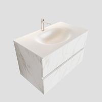 Boss & Wessing Badkamermeubel BWS Madrid Carrara Mat 80 cm Solid Surface Wastafel (1 kraangat, 2 lades)