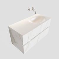 Boss & Wessing Badkamermeubel BWS Madrid Carrara Mat 100 cm Solid Surface Wastafel Rechts (0 kraangaten, 2 lades)