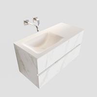 Boss & Wessing Badkamermeubel BWS Valencia Carrara Mat 100 cm Solid Surface Wastafel Links (0 kraangaten, 2 lades)