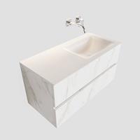 Boss & Wessing Badkamermeubel BWS Valencia Carrara Mat 100 cm Solid Surface Wastafel Rechts (0 kraangaten, 2 lades)