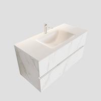 Boss & Wessing Badkamermeubel BWS Valencia Carrara Mat 100 cm Solid Surface Wastafel (1 kraangat, 2 lades)