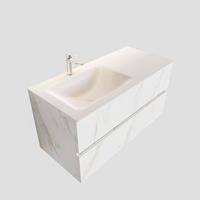 Boss & Wessing Badkamermeubel BWS Valencia Carrara Mat 100 cm Solid Surface Wastafel Links (1 kraangat, 2 lades)
