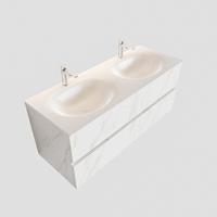 Boss & Wessing Badkamermeubel BWS Valencia Carrara Mat 120 cm Solid Surface Wastafel Dubbel (2 kraangaten, 4 lades)