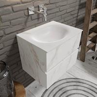 zaro Sevilla Solid Surface badkamermeubel 60cm wit marmer zonder kraangat met 2 lades
