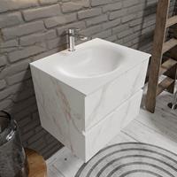 zaro Sevilla Solid Surface badkamermeubel 60cm wit marmer 1 kraangat met 2 lades