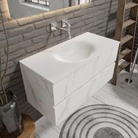 zaro Sevilla Solid Surface badmeubel 100cm wit marmer zonder kraangat spoelbak midden met 2 lades
