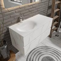 zaro Sevilla Solid Surface badmeubel 100cm wit marmer 1 kraangat spoelbak links met 2 lades