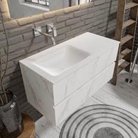 zaro Valencia Solid Surface badmeubel 100cm wit marmer zonder kraangat spoelbak links met 2 lades