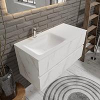 zaro Valencia Solid Surface badmeubel 100cm wit marmer 1 kraangat spoelbak links met 2 lades