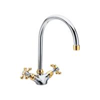 Sapho Wastafelmengkraan  Antea 2-knop Gebogen Uitloop 27.5 cm Chroom / Goud 