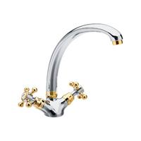 Sapho Wastafelmengkraan  Antea 2-knop Gebogen Uitloop 26.5 cm Chroom / Goud 