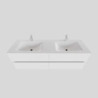 Boss & Wessing Badkamermeubel Solid Surface BWS Oslo 200x46 cm Mat Wit Wasbak Dubbel (2 kraangaten, 4 lades)