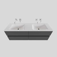 Boss & Wessing Badkamermeubel Solid Surface BWS Oslo 200x46 cm Mat Antraciet Wasbak Dubbel (0 kraangaten, 4 lades)