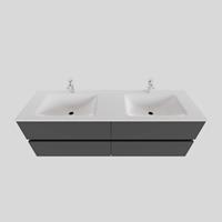 Boss & Wessing Badkamermeubel Solid Surface BWS Oslo 200x46 cm Mat Antraciet Wasbak Dubbel (2 kraangaten, 4 lades)