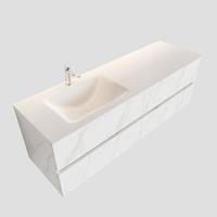 Boss & Wessing Badkamermeubel BWS Valencia Carrara Mat 200 cm Solid Surface Wastafel Rechthoekige Wasbak Links (1 kraangat, 4 lades)