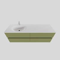 Boss & Wessing Badkamermeubel Solid Surface BWS Oslo 200x46 cm Mat Groen Wasbak Links (1 kraangat, 4 lades)