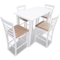 vidaXL Bartafel en 4 barstoelen set hout wit