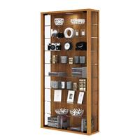 VCM Wandvitrine Sammelvitrine Glasvitrine Wand Vitrine Regal Schrank Glas, mit led: kern-nussbaum