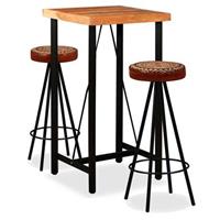VidaXL Barset massief sheesham hout, echt leer en canvas 3-delig