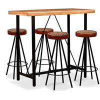 VidaXL Barset massief sheesham hout, echt leer en canvas 5-delig