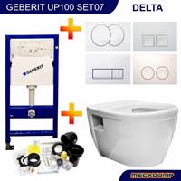 geberit Up100 Toiletset 07 Aqua Splash Prio Rimfree Met Drukplaat - Standaard Delta 21 Wit (115125111)