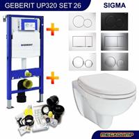 geberit Up320 Toiletset 26 Aqua Splash Trevi Compact Met Bril En Drukplaat - Standaard Sigma 01 - Wit - 115770115