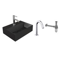 Salenzi Fonteinset Spy Mat Zwart 40x30 cm Chroom (Keuze uit 20 kranen)