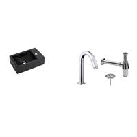 Boss & Wessing FonteinPack Houston MAT ZWART Rechts 37x23 cm Chroom (Keuze uit 20 kranen)