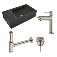 lambinidesigns Recto links natuursteen fonteinset met RVS kraan en toebehoren